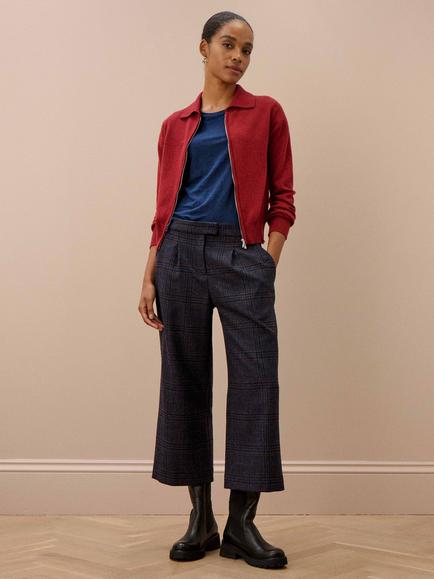Brora Pure Wool Check Straight Trousers, Indigo, Indigo