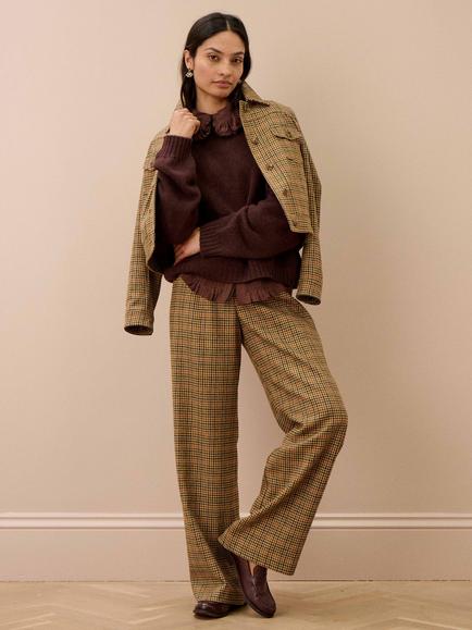 Brora Houndstooth Wool Trousers, Oatmeal/Paprika, Oatmeal/Paprika