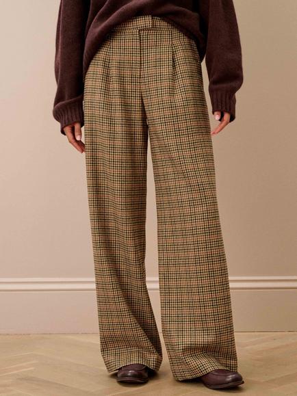 Brora Houndstooth Wool Trousers, Oatmeal/Paprika - view 2, Oatmeal/Paprika
