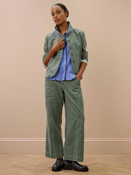 Brora Corduroy Pull On Trousers, Sage Green