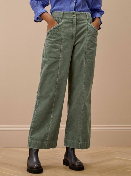 Brora Corduroy Pull On Trousers - view 2, Sage Green