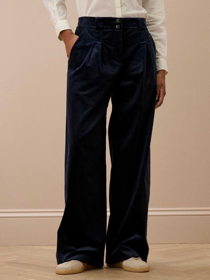 Brora Corduroy Wide Leg Trousers - view 2, Ink