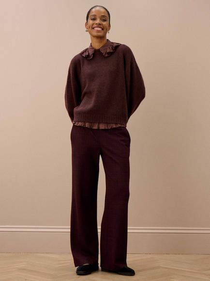 Brora Textural Check Trousers, Claret/Black