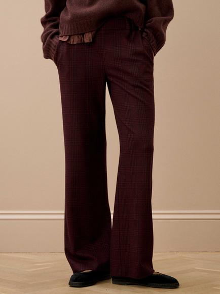 Brora Textural Check Trousers - view 2, Claret/Black