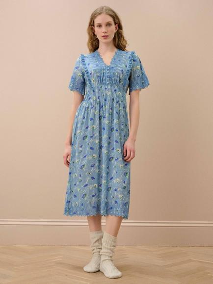 Brora Floral Print Nightdress, Wedgewood, Wedgewood