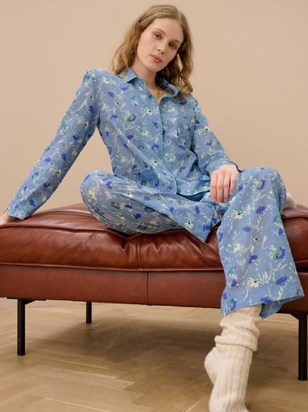 Brora Floral Pyjamas, Wedgewood - view 2, Wedgewood