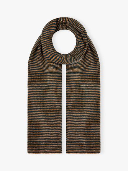 Brora Cashmere Stripe Scarf, Amber/Cosmos, Amber/Cosmos