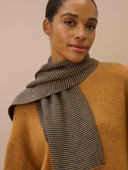 Brora Cashmere Stripe Scarf, Amber/Cosmos - view 2, Amber/Cosmos