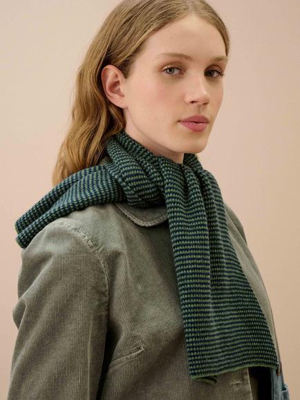 Brora Cashmere Stripe Scarf, Fern/Midnight - view 2, Fern/Midnight