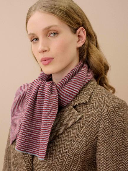 Brora Cashmere Stripe Scarf, Nimbus/Paprika - view 2, Nimbus/Paprika
