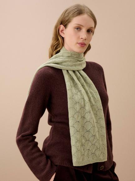 Brora Cashmere Pointelle Scarf - view 2, Celery