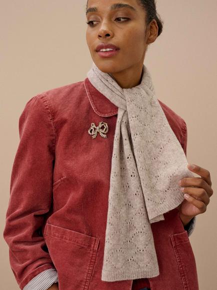 Brora Cashmere Pointelle Scarf - view 2, Ash