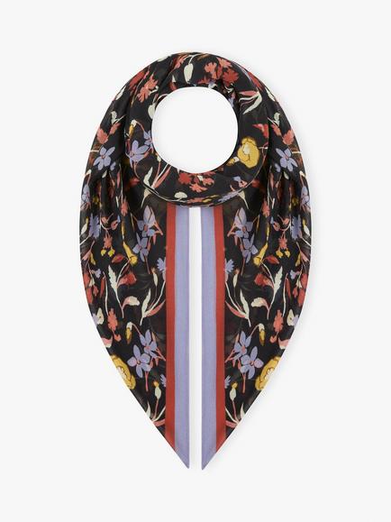 Brora Silk Square Neck Tie, Black/Ochre, Black/Ochre