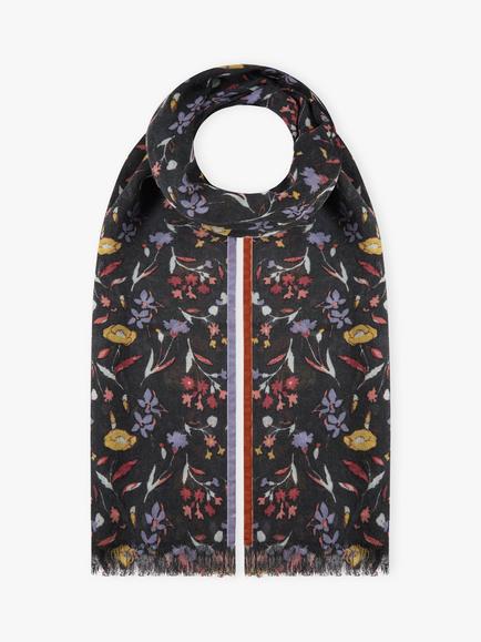 Brora Velvet Trim Wool Scarf, Black/Ochre