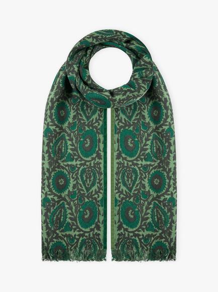 Brora Velvet Trim Wool Scarf, Mallard, Mallard