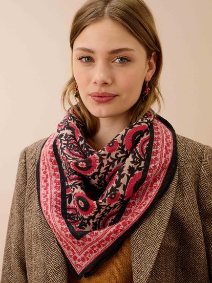 Brora Wool Square Scarf, Pomegranate - view 2, Pomegranate