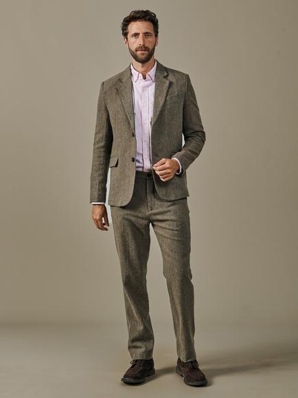 Aubin Marlborough Wool Suit Trousers, Green Herringbone - view 2, Green Herringbone