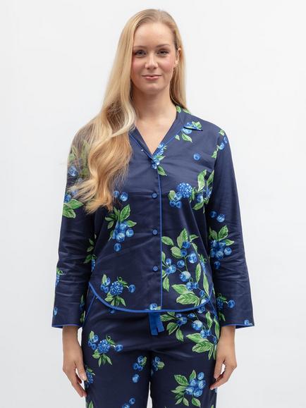 Cyberjammies Fruit Button Through Long Sleeve Cotton Blend Pyjama Top, Navy, Navy