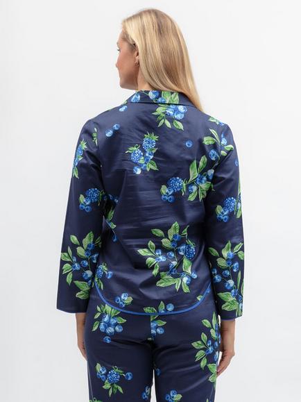 Cyberjammies Fruit Button Through Long Sleeve Cotton Blend Pyjama Top, Navy - view 2, Navy