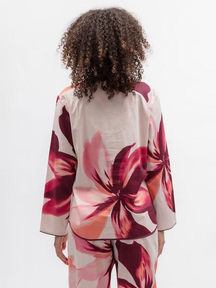 Cyberjammies Floral Button Through Long Sleeve Cotton Blend Pyjama Top, Peach - view 2, Peach