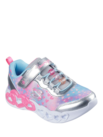 Skechers Kids' Infinite Heart Light-Up Trainers, Silver/Multi - view 2, Silver/Multi