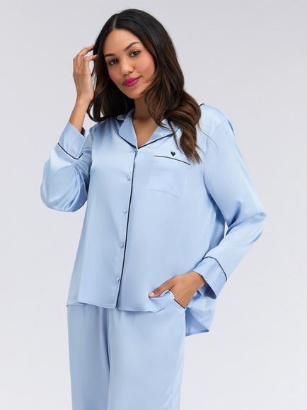 Boux Avenue Oversized Long Sleeve Pyjama Set, Blue - view 2, Blue