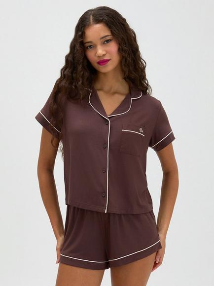 Boux Avenue Modal Short Pyjama Set, Brown, Brown