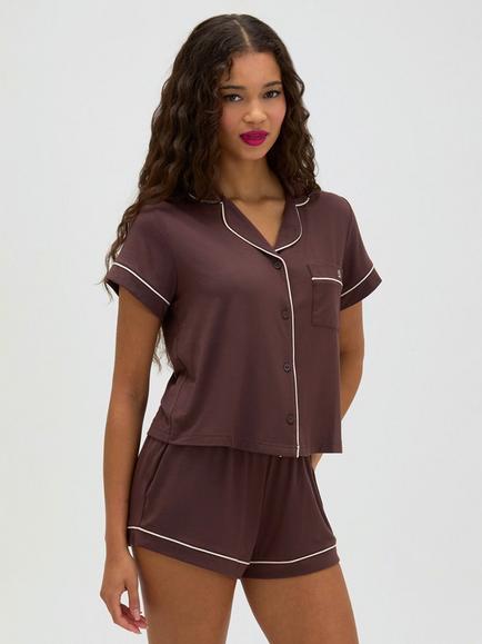 Boux Avenue Modal Short Pyjama Set, Brown - view 2, Brown