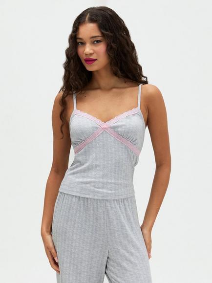 Boux Avenue Pointelle Cami Wide Leg Pyjama Set, Grey Marl, Grey Marl