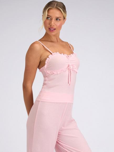 Boux Avenue Frill Ribbed Cami Pyjama Set, Pink