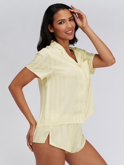 Boux Avenue Striped Short Pyjama Set, Yellow - view 2, Yellow