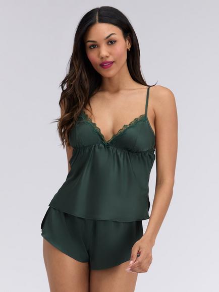 Boux Avenue Kaya Satin Cami Short Pyjama Set, Deep Green