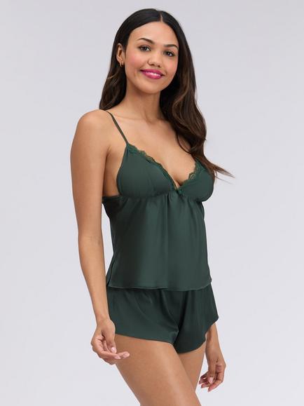 Boux Avenue Kaya Satin Cami Short Pyjama Set - view 2, Deep Green