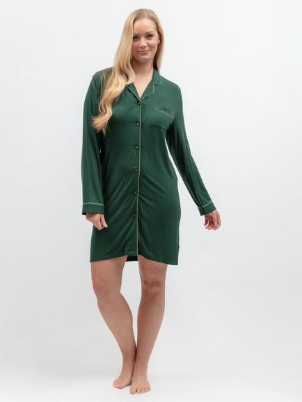 Cyberjammies Wild Slumber Revere Button Through Jersey Nightshirt, Dark Green, Dark Green