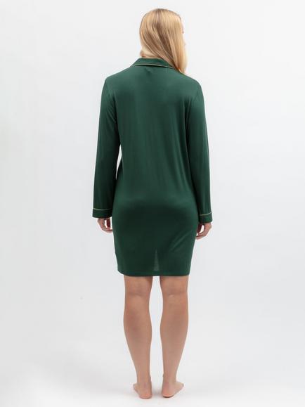 Cyberjammies Wild Slumber Revere Button Through Jersey Nightshirt, Dark Green - view 2, Dark Green
