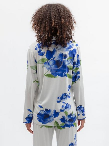 Cyberjammies Floral Button Through Long Sleeve Cotton Blend Pyjama Top, Blue, - view 2, Blue
