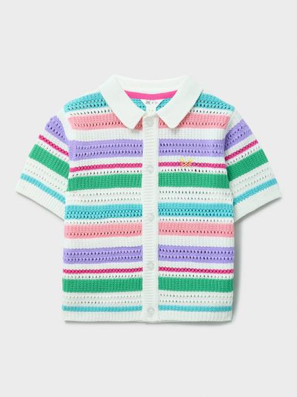 Crew Clothing Kids' Pointelle Striped Cardigan, Multi, Multi