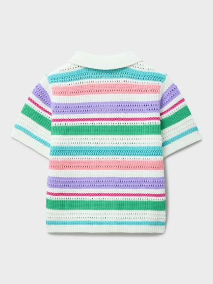 Crew Clothing Kids' Pointelle Striped Cardigan, Multi - view 2, Multi