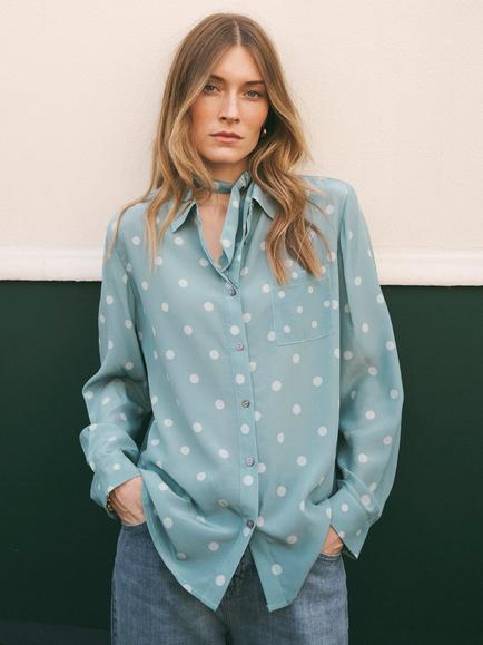 NRBY Chiara Silk Polka Dot Shirt, Soft Sage - view 2, Soft Sage