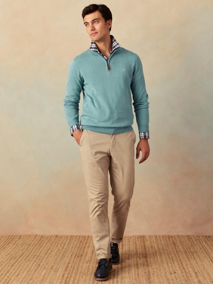 Crew Clothing Cotton Half Zip Jumper, Teal Blue, Teal Blue