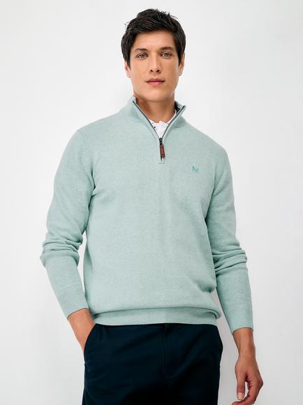 Crew Clothing Cotton Half Zip Jumper, Light Grey, Light Grey