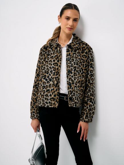 Crew Clothing Ava Jacquard Leopard Print Jacket, Brown/Multi, Brown/Multi
