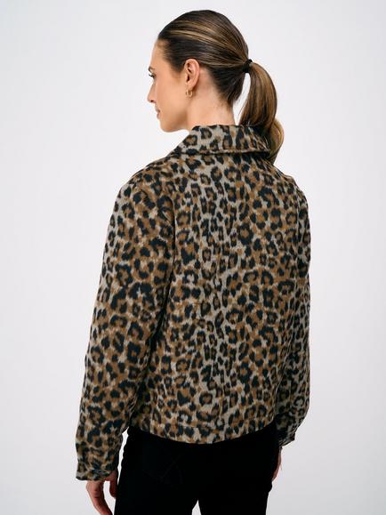 Crew Clothing Ava Jacquard Leopard Print Jacket, Brown/Multi - view 2, Brown/Multi