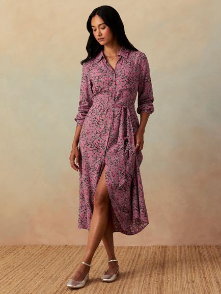 Crew Clothing Sienna Long Sleeve Shirt Dress, Rose Pink, Rose Pink