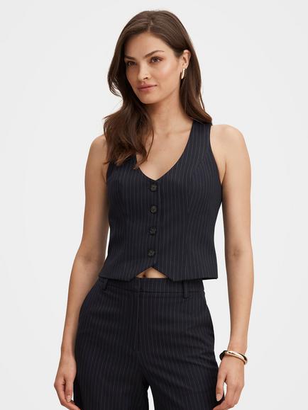 Forever New Paloma Pinstripe Waistcoat, Navy, Navy