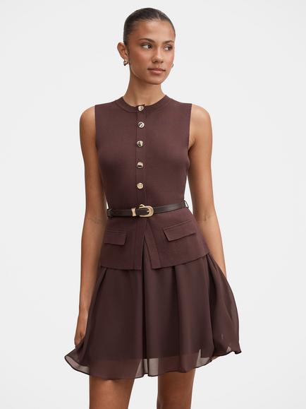 Forever New Belle Woven Mini Dress, Chocolate, Chocolate