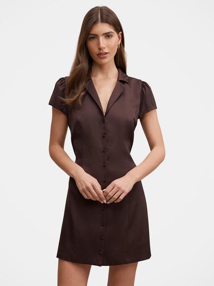 Forever New Blair SC Shirt Mini Dress, Chocolate Bean, Chocolate Bean