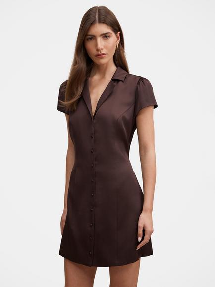 Forever New Blair SC Shirt Mini Dress, Chocolate Bean - view 2, Chocolate Bean
