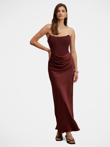 Forever New Isra Drape S Maxi Dress, Vintage Merlot, Vintage Merlot