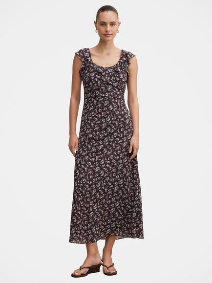 Forever New Paige Ruffle Floral Dress, Choc Ray Ditsy, Choc Ray Ditsy